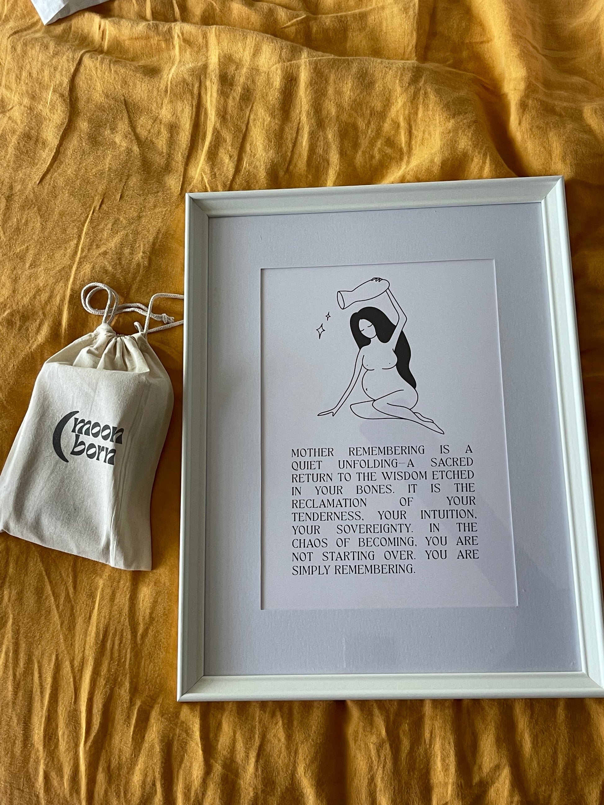 Mother Remembering A4 Print displayed as meaningful gift for mums with new mama deck pouch 